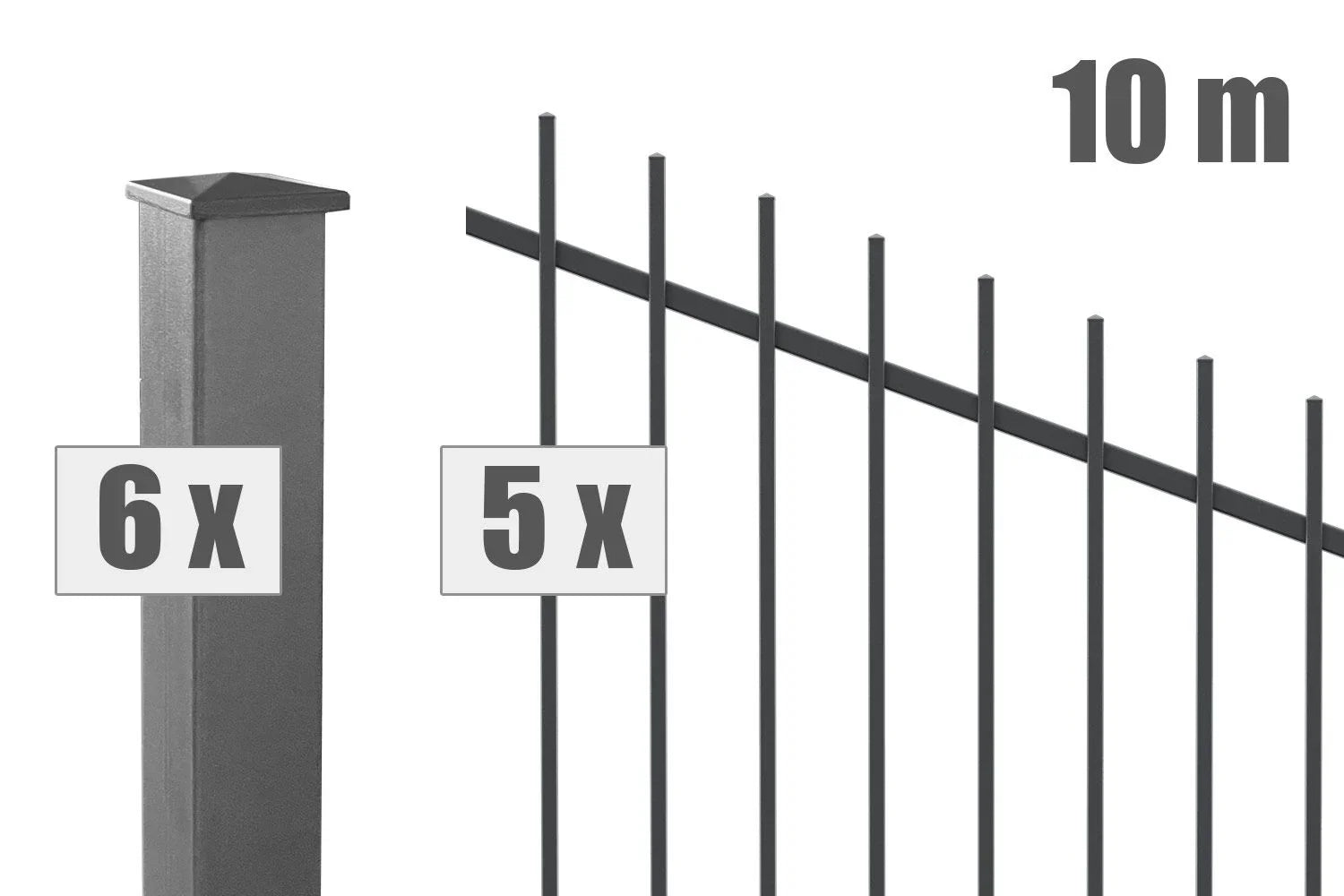 Steigungszaun Metall anthrazit, 10m Set mit 6 Pfosten und 5 Zaunelementen