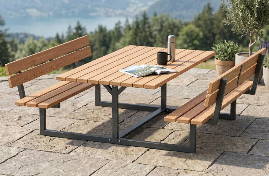 Tisch-Bank-Kombination Plaza 2,5×2 m – 8 Personen, Fichte oder Lärche