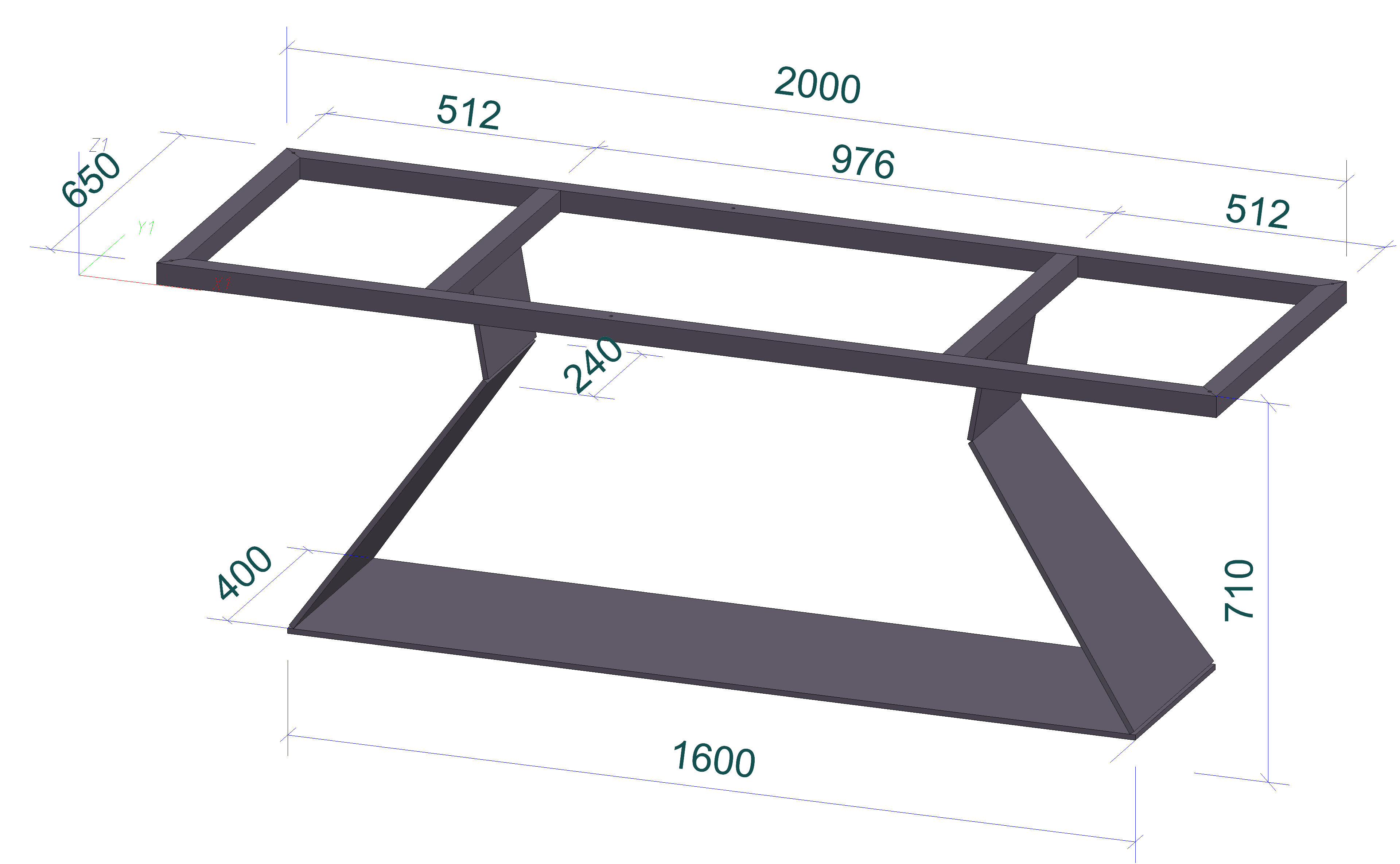 Tischgestell Metall Designer Kunst Modell v Schema 2