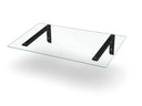 Modernes Vordach aus Glas mit schwarzen Metallhalterungen, minimalistisches Design