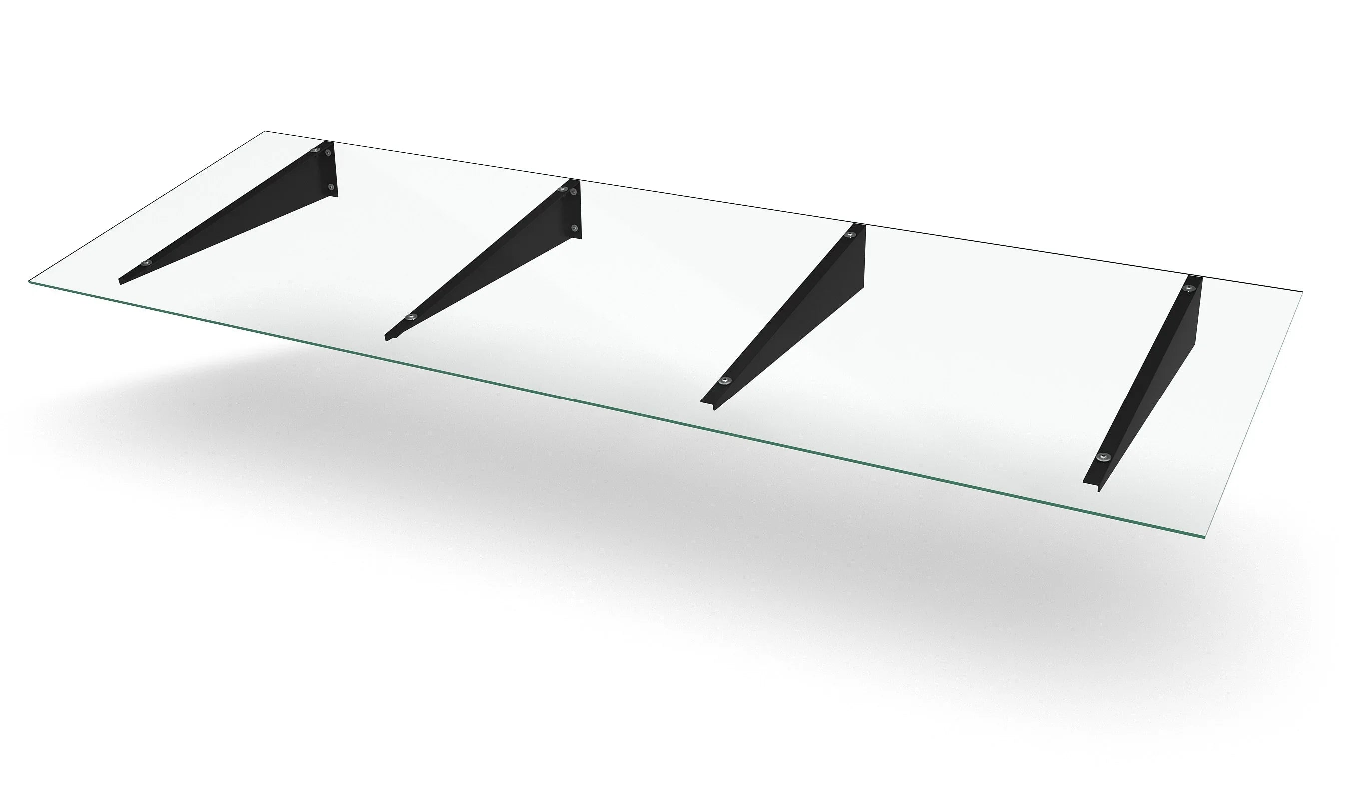 Glas Vordach mit schwarzen Wandhaltern, modernes Design, 2500 mm Breite