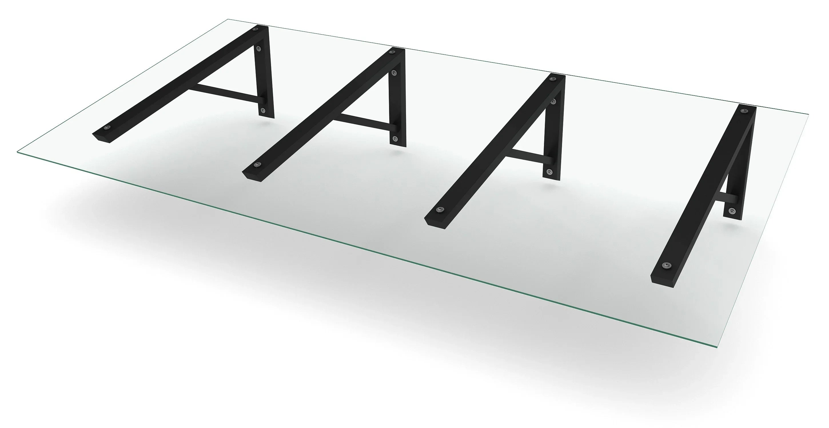 Modernes Vordach aus Glas mit schwarzen Metallträgern, minimalistische Überdachung