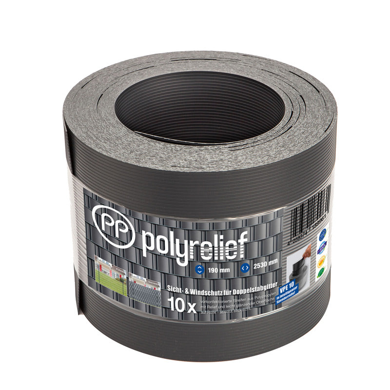 Sichtschutzstreifen polyrelief 10er-Set in Anthrazitgrau auf Spenderrolle