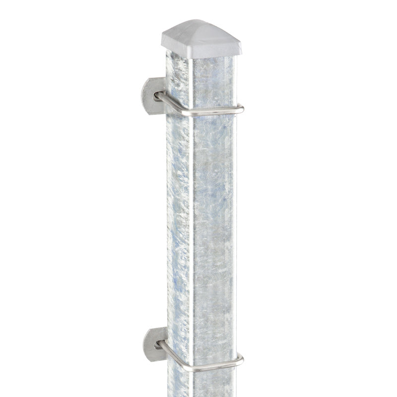 Zaunpfosten Typ U verzinkt mit Edelstahl-U-Bügeln, Rechteckrohr 60 x 40 x 2 mm