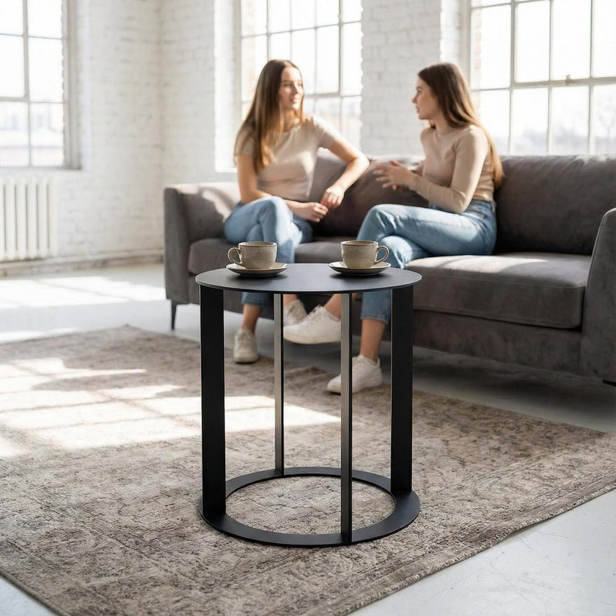 Designer-Beistelltisch CIRCUL rund aus pulverbeschichtetem Stahl, schwarz