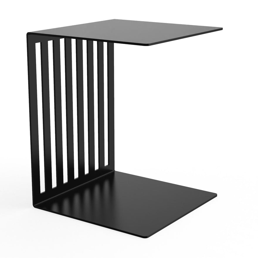 Designer-Beistelltisch EVOC 02 aus pulverbeschichtetem Stahl, schwarz, minimalistische C-Form
