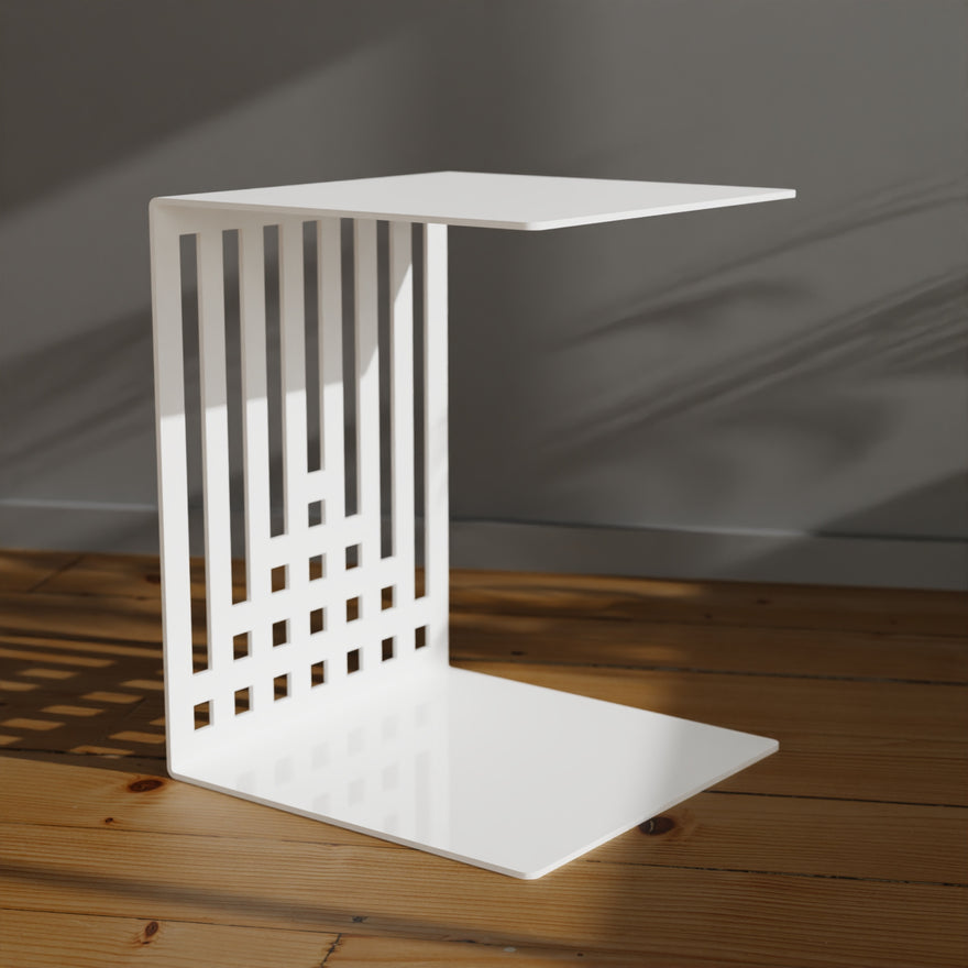 Beistelltisch EVOC 05 aus Metall in C-Form, Weiß – Made in Germany