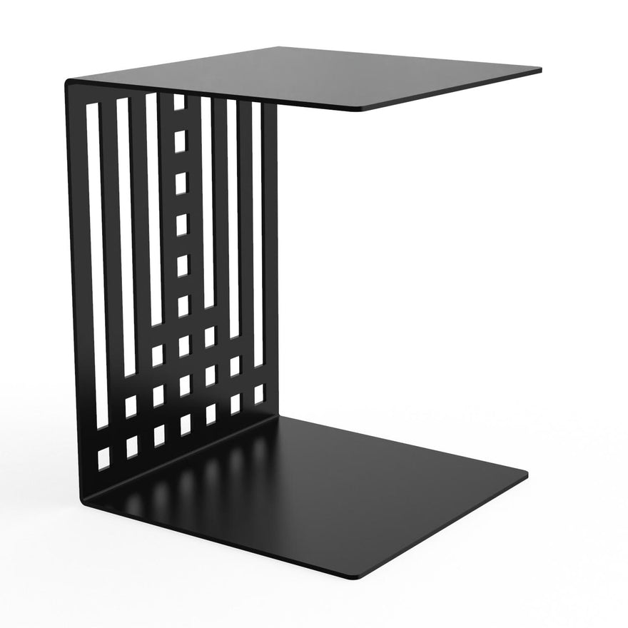 Designer-Beistelltisch EVOC 07 aus pulverbeschichtetem Stahl, schwarz, C-Form