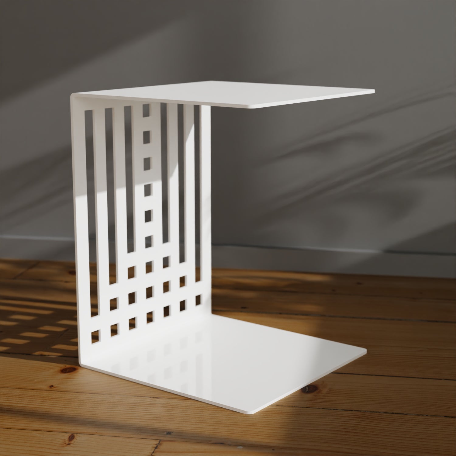Beistelltisch EVOC 07 aus Metall in C-Form, Weiß – Made in Germany