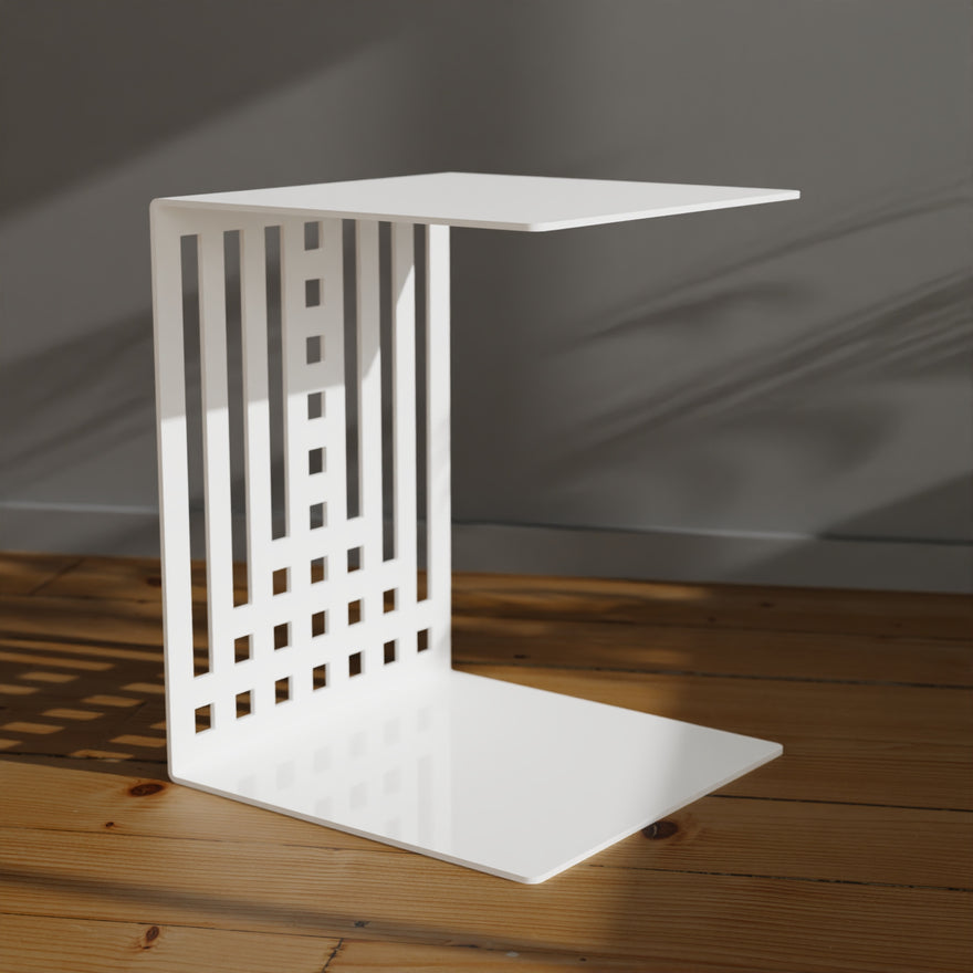 Beistelltisch EVOC 07 aus Metall in C-Form, Weiß – Made in Germany