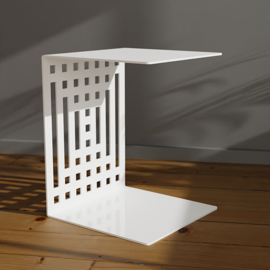 Beistelltisch EVOC 08 aus Metall in C-Form, Weiß – Made in Germany
