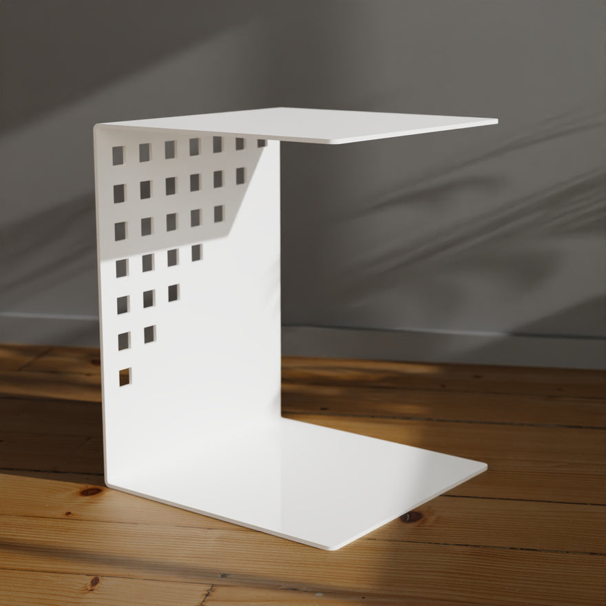 Beistelltisch EVOC 10 aus Metall in C-Form, Weiß – Made in Germany