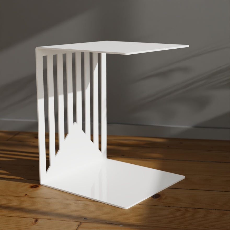 Beistelltisch EVOC 12 aus Metall in C-Form, Weiß – Made in Germany