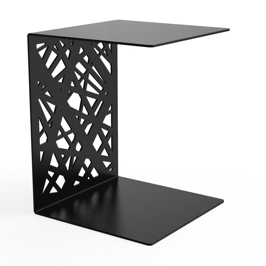 Designer-Beistelltisch EVOC 14 aus pulverbeschichtetem Stahl, schwarz, C-Form