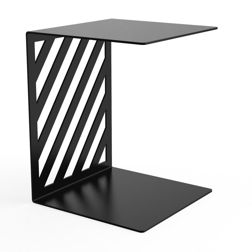 Designer-Beistelltisch EVOC 17 aus pulverbeschichtetem Stahl, schwarz, C-Form