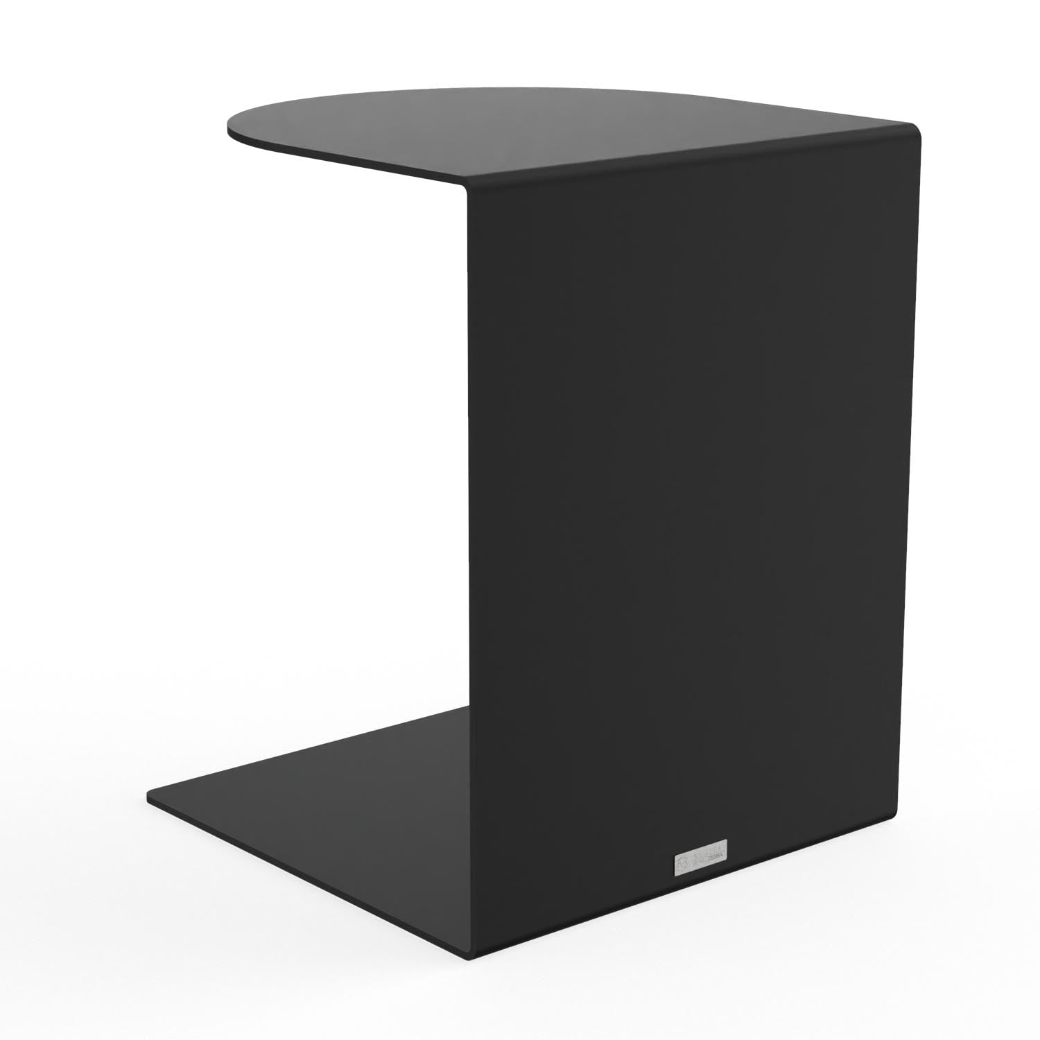 Beistelltisch EVOC 18 aus Stahl in C-Form mit halbrunder Tischplatte, Tiefschwarz – Made in Germany