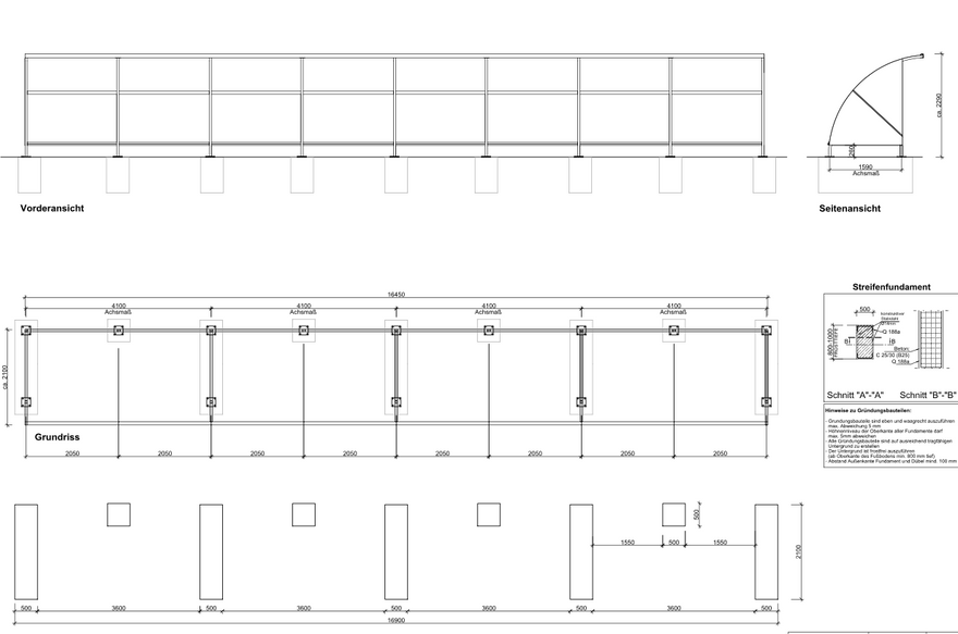 Überdachung Bamberg Fundamentplan-Details