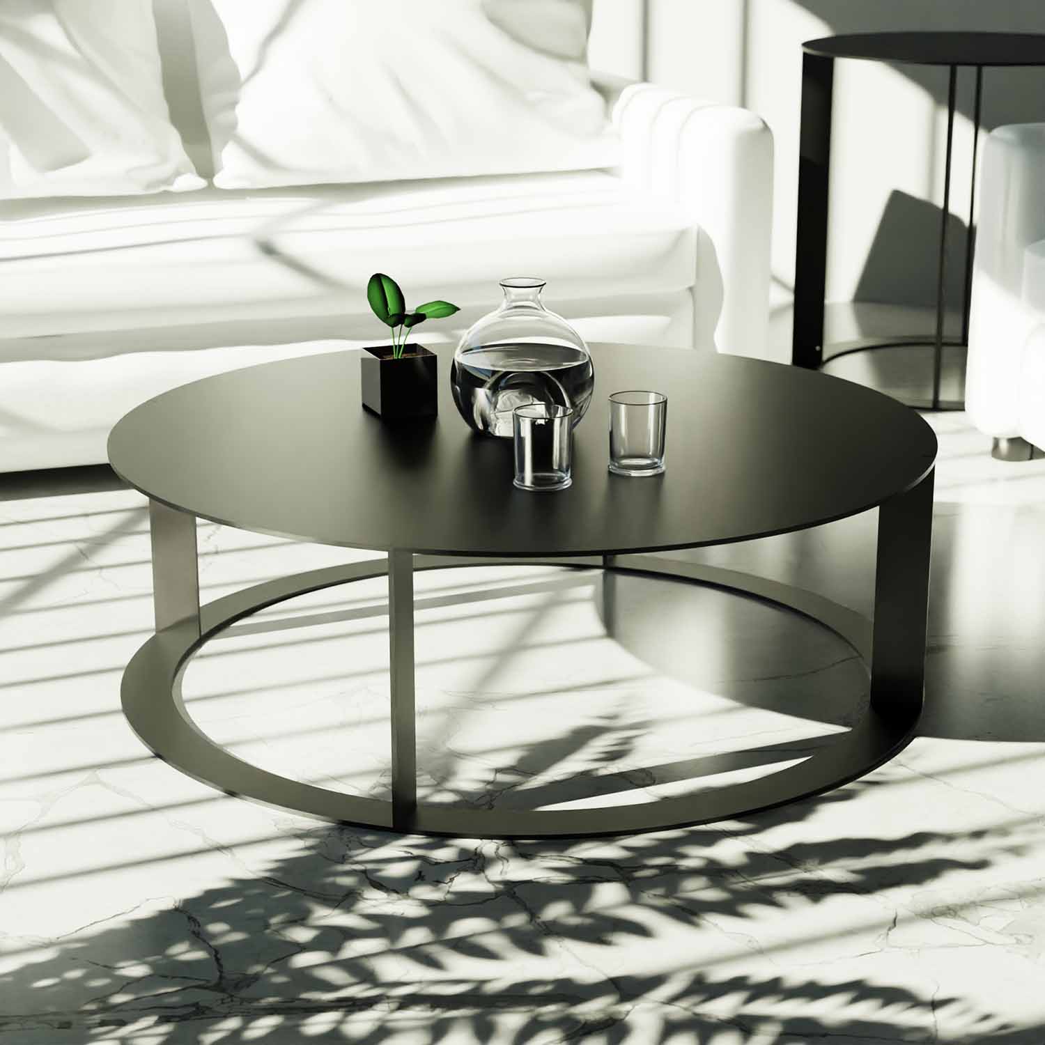 Couchtisch CIRCUL aus Metall, rund, Tiefschwarz, Ø 80 cm – Made in Germany