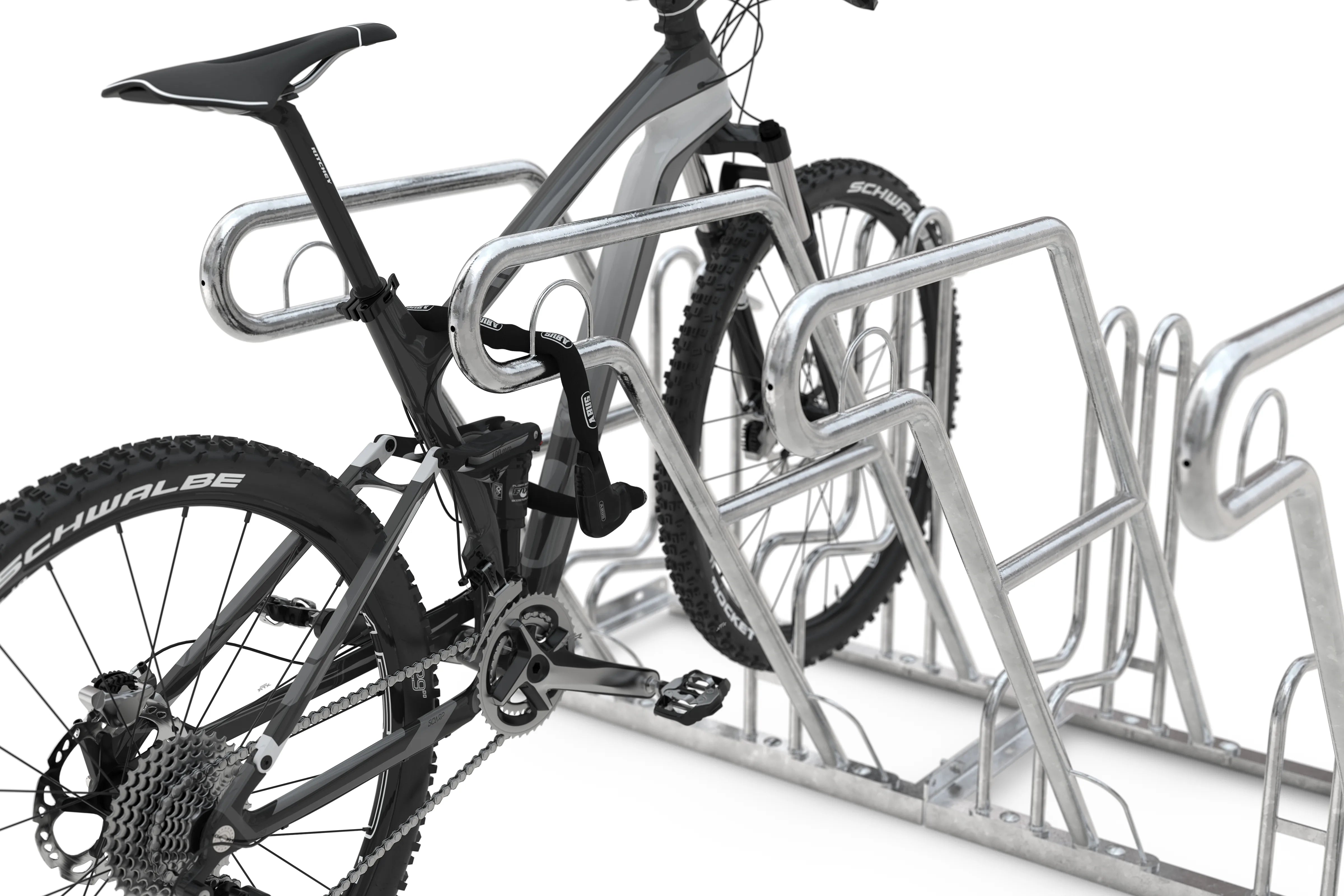 Fahrradständer aus Metall mit Fahrrad, stabiler Fahrradparksystem für den Außenbereich