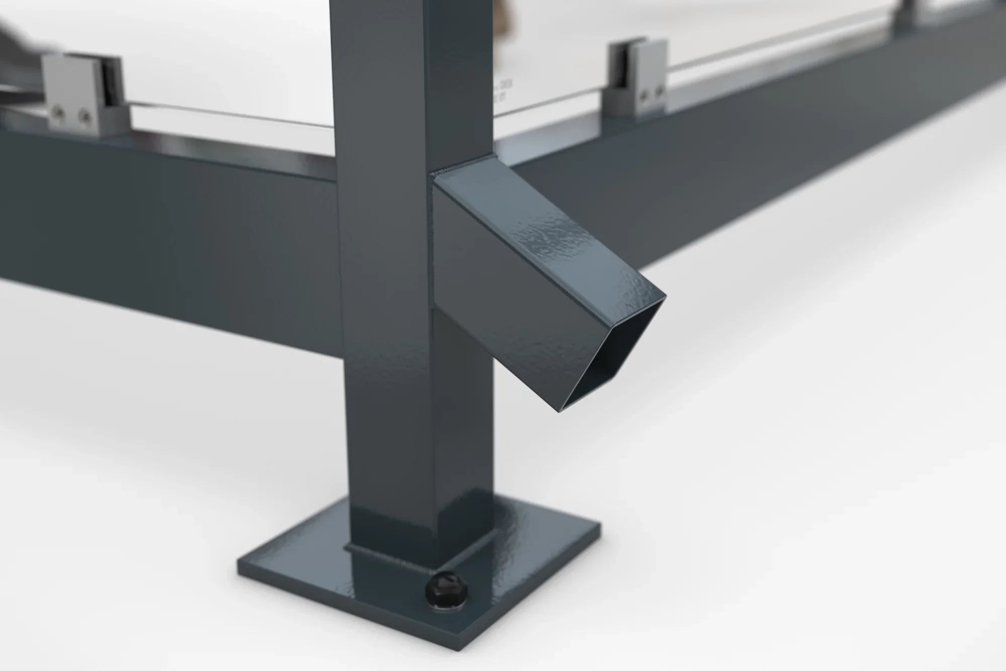 Detailaufnahme Metallunterkonstruktion Überdachung mit Wasserablauf, modern, robust