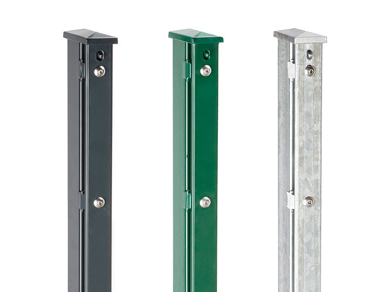Abbildung ähnlich: Zaunpfosten Typ XAA in drei Farben, der Eckpfosten hat ein Quadratrohr 60 x 60 mm