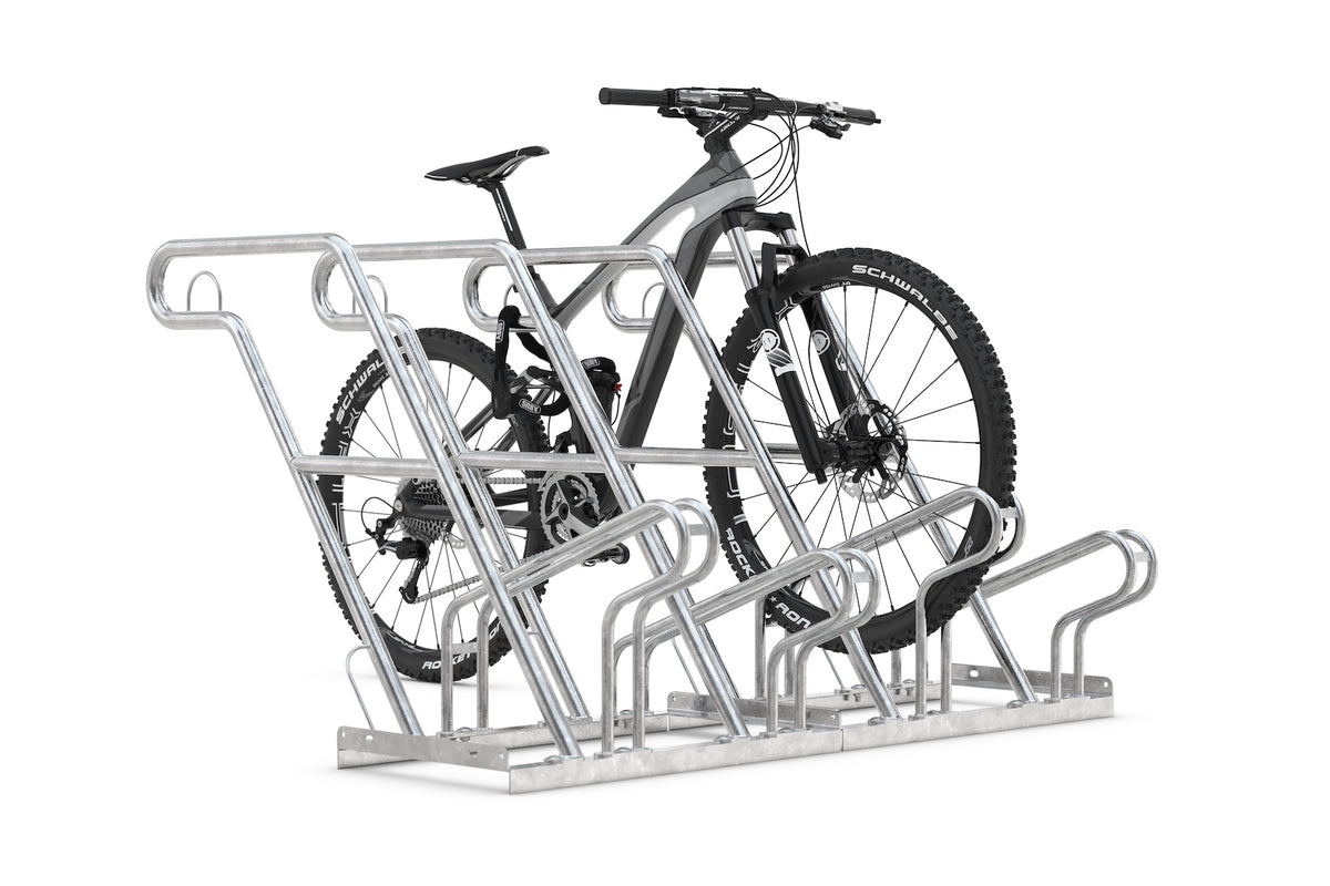 Fahrradparksystem aus Metall mit geparktem Mountainbike, robust und verzinkt