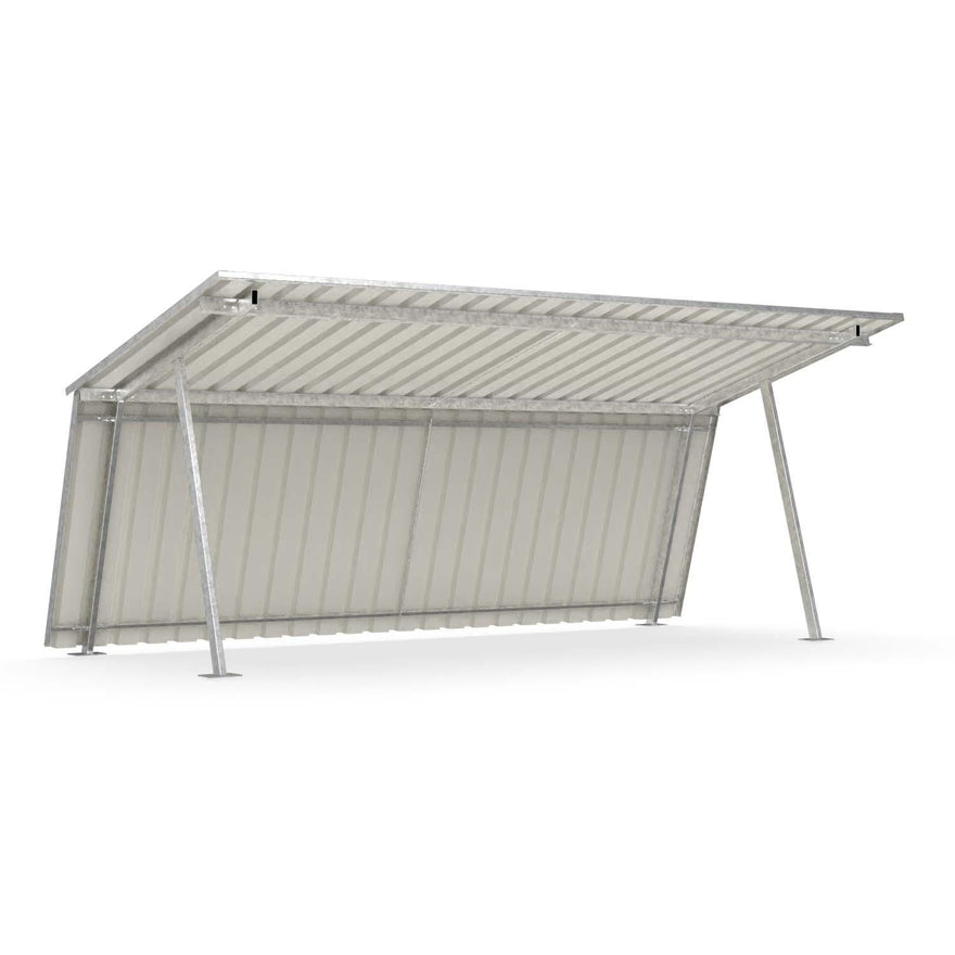 Fahrradunterstand BASIC Grundeinheit, außen RAL 9002 grauweiß beschichtet, Dach und Rückwand aus bandverzinktem Trapezblech, 5180 mm breit