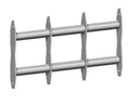 Ausziehbares Fenstergitter aus Metall mit drei stabilen Querstreben, silberfarben