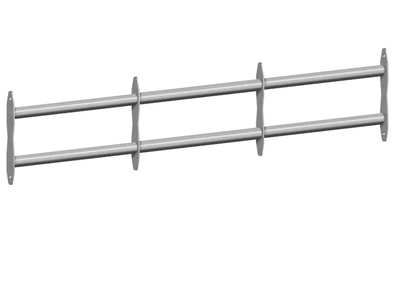 Verstellbares Fenstergitter aus Metall, silberfarben, mit Querstreben und Wandhalterungen