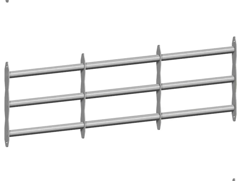 Ausziehbares Fenstergitter aus Metall mit drei horizontalen Stäben, Einbruchschutz