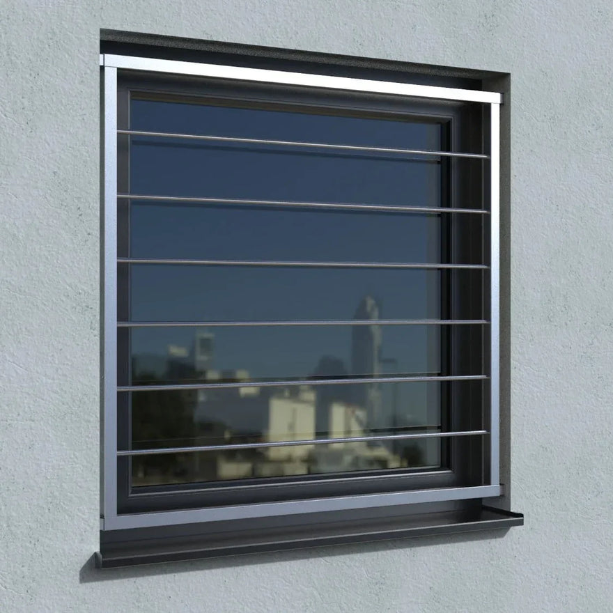 Fenstergitter Edelstahl für Laibung, modernes Design am Fenster montiert