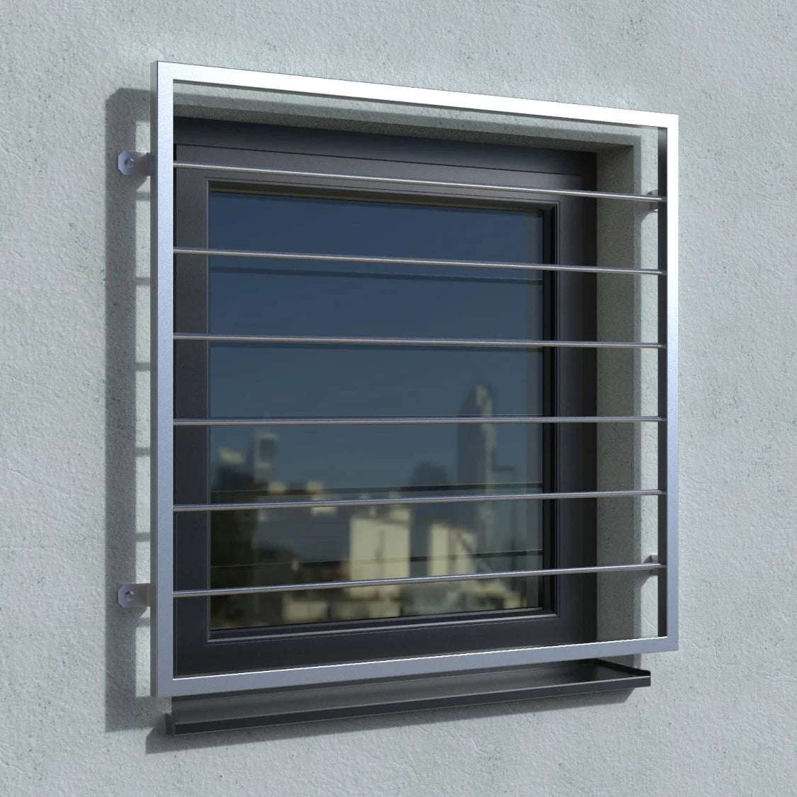 Fenstergitter Modell Pisa mit Fensterbrett Edelstahl vorgesetzt real