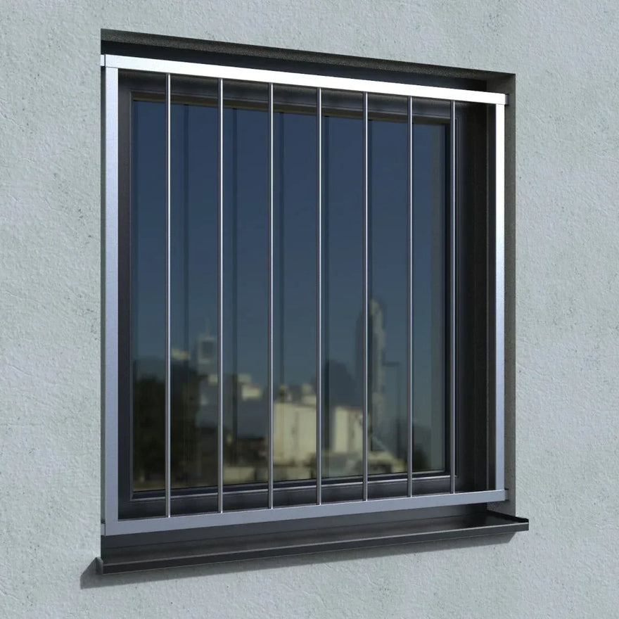 Fenstergitter aus Edelstahl für Laibung, moderner Einbruchschutz am Fenster außen