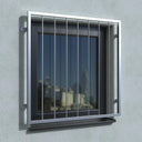 Fenstergitter aus Edelstahl gerade mit Fensterbrett an Hauswand montiert
