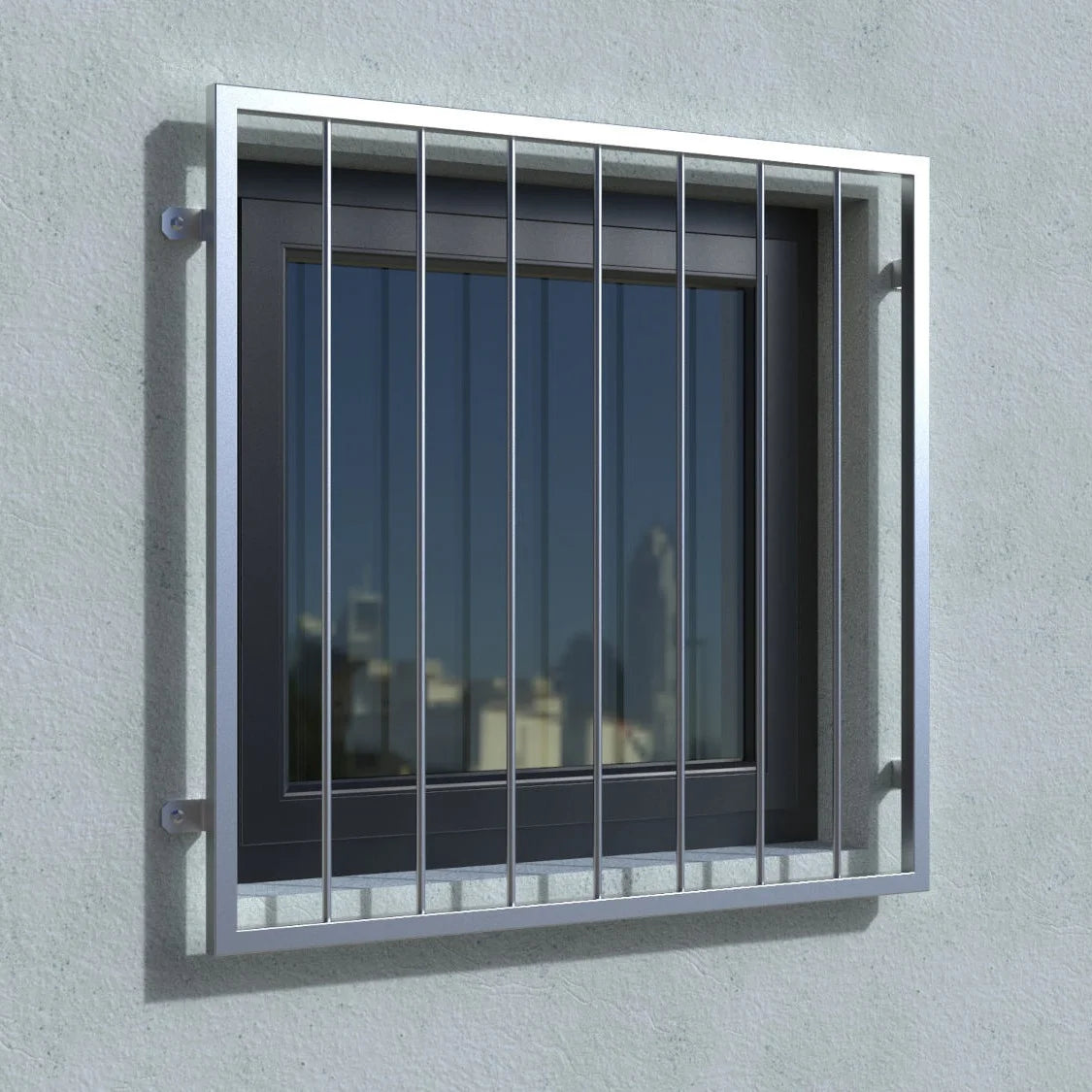 Fenstergitter Modell Turin ohne Fensterbrett Edelstahl vorgesetzt real