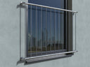 Verzinktes Fenstergitter für französischen Balkon an moderner Fassade, schlichtes Design