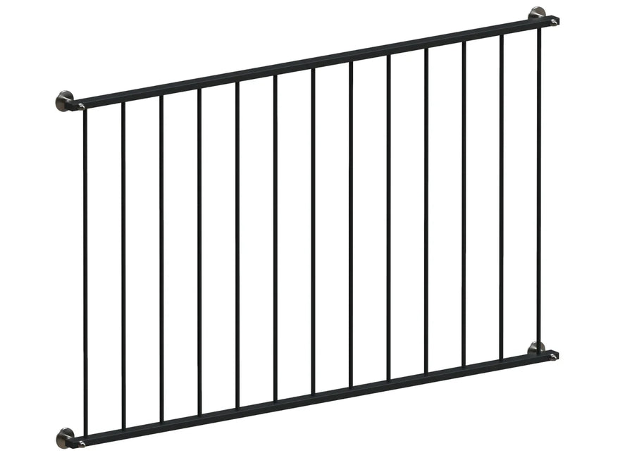 Fenstergitter für französischen Balkon, schlichtes schwarzes Metall, vertikale Stäbe