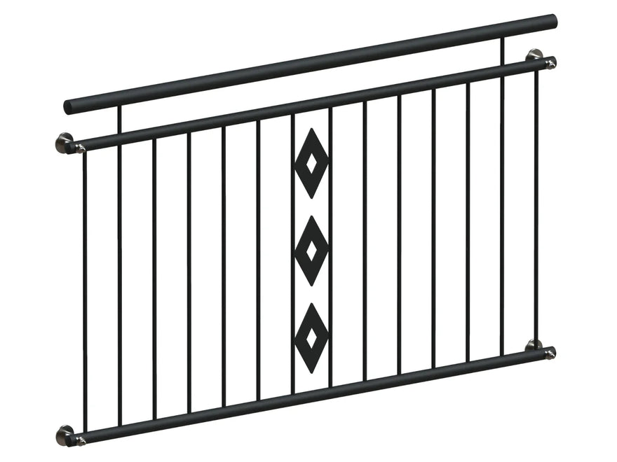 Schwarzes Fenstergitter für französischen Balkon mit drei Rauten mustern, schlichtes Design