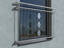 Verzinktes Fenstergitter für französischen Balkon mit Rauten, montiert an Außenfassade