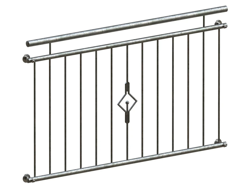 Verzinktes Fenstergitter für französischen Balkon mit modernem Stabdesign und Zierelement
