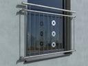 Verzinktes Fenstergitter für französischen Balkon mit modernen, vertikalen Stäben an Fassade