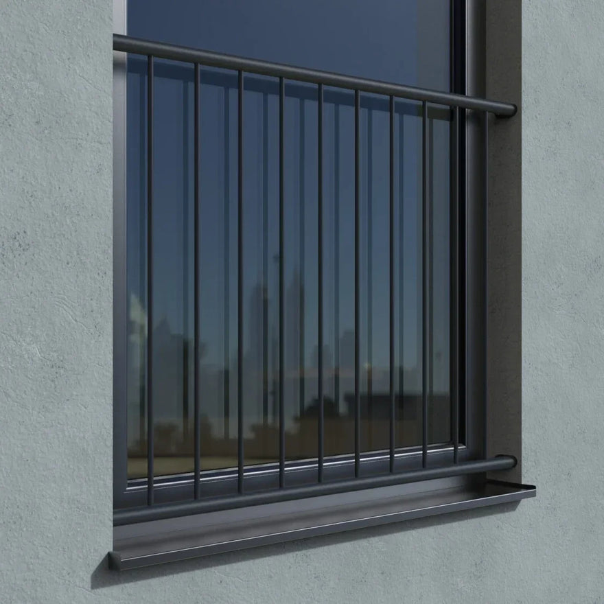 Fenstergitter für französischen Balkon in moderner Ausführung, schwarz, Laibung-Montage