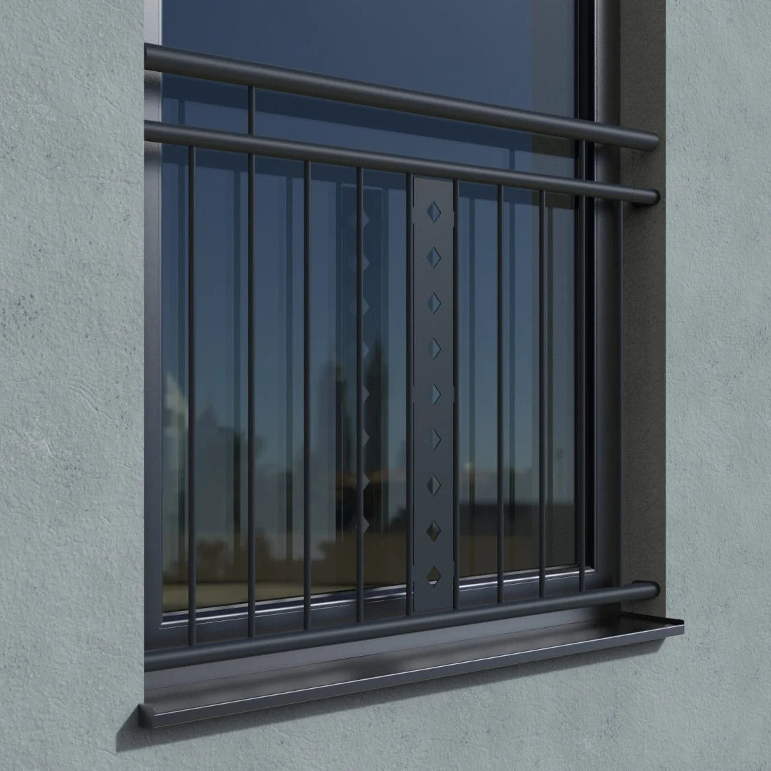 Französischer Balkon Valence in Farbe pulverbeschichtet Laibung real