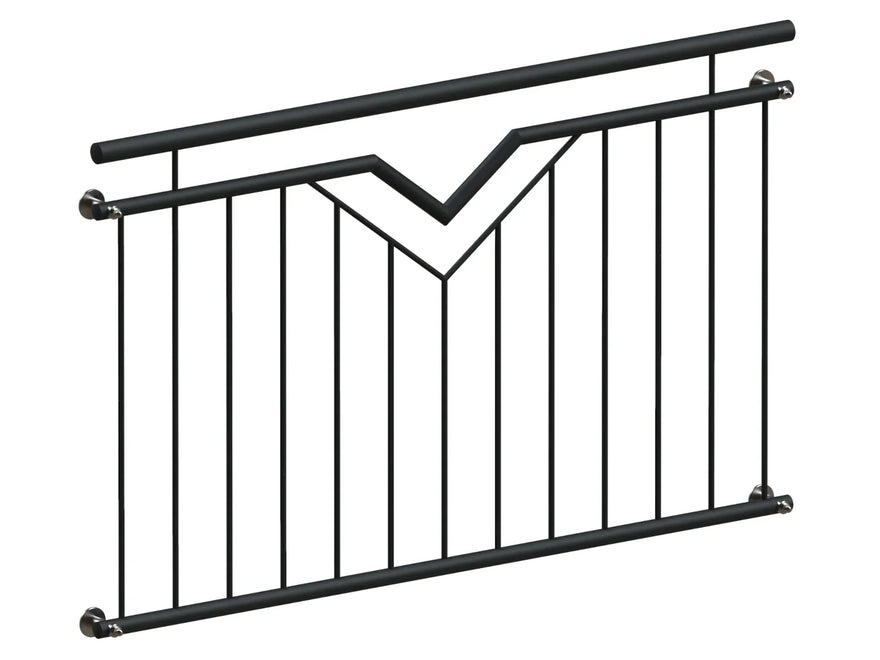 Schwarzes Fenstergitter für französischen Balkon, modernes Design mit V-Form, Metallbau