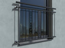 Fenstergitter französischer Balkon aus Metall in Schwarz, modern an Fenster montiert