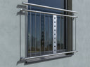 Verzinktes Fenstergitter für französischen Balkon mit Zierstab an moderner Fassade