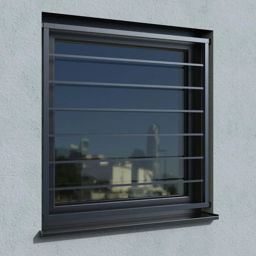 Fenstergitter anthrazit RAL 7016 modern für Laibung montiert an Putzfassade