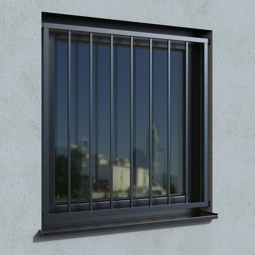 Fenstergitter RAL7016 Turin für Laibung, pulverbeschichtet, montiert am Fenster