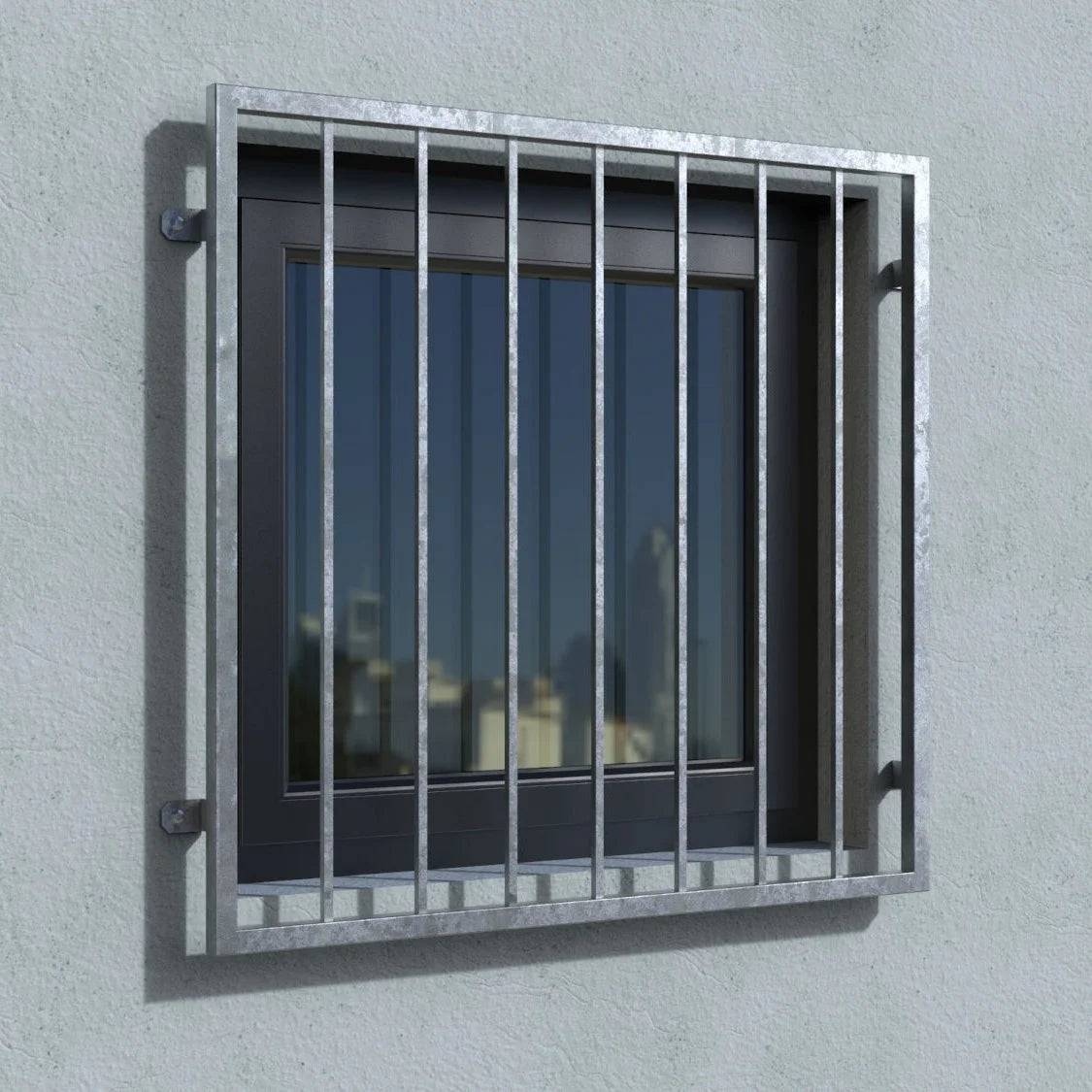 Fenstergitter Modell Turin ohne Fensterbrett verzinkt vorgesetzt real