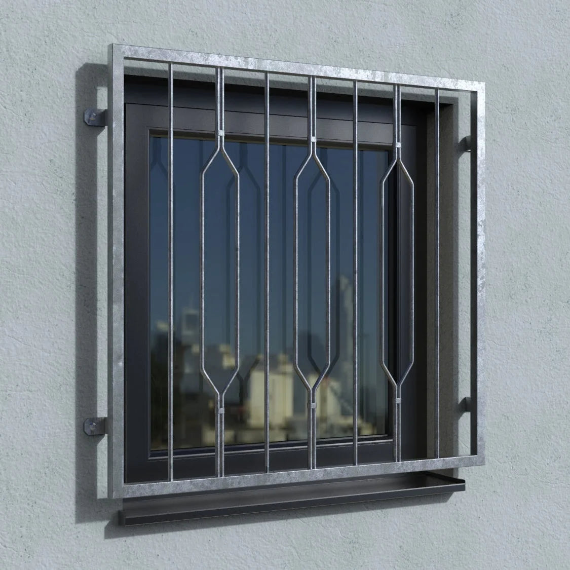 Fenstergitter Modell Venedig 2 mit Fensterbrett verzinkt vorgesetzt real